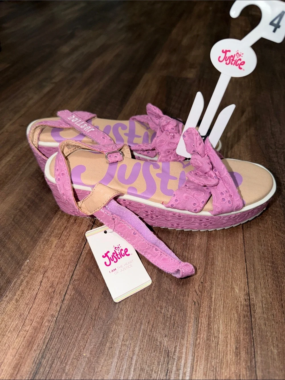 Justice Girls Purple Eyelet Wedge Sandals size 4 NWT